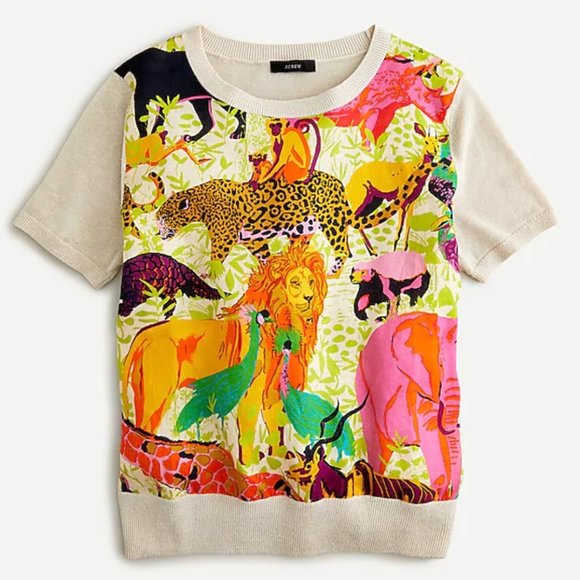 Short-sleeve sweater in Ratti safari print-AM709 - Picture 1 of 2